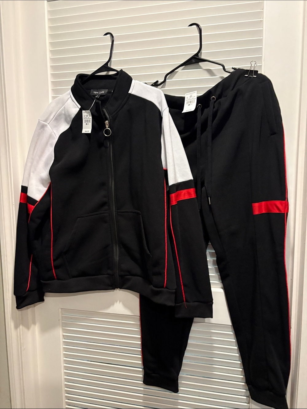 Ashley Stewart Black, White & Red Bomber Jacket Set